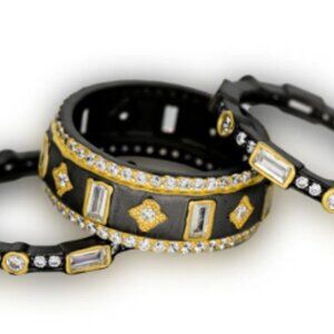 Freida Rothman Sterling Silver Celestial Midnight Window Stack Ring Size 10